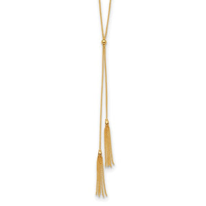 Double Tassel 30" Lariat Necklace in 14K Gold