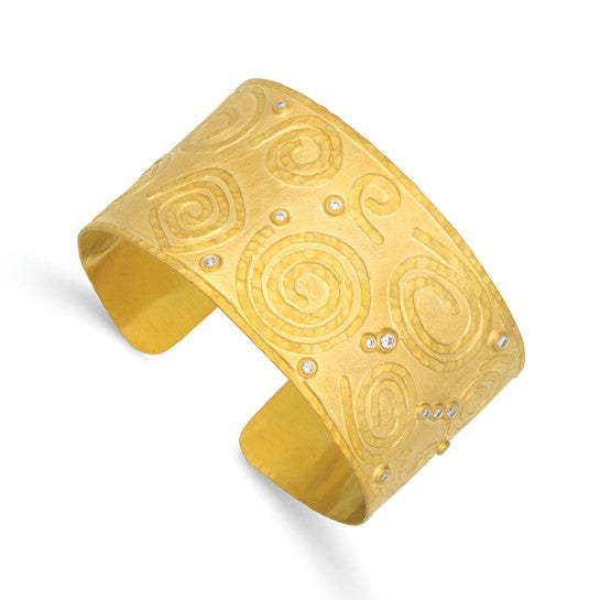 37mm Gypsy Swirls Diamond Cuff Bracelet 14K Yellow Gold