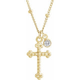 Beaded Cross Necklace with Diamond Charm