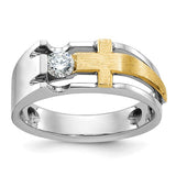 Two-Tone Contemporary .33 ct. Men's Diamond Cross Ring 10K or 14K Gold