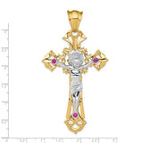 Italian Gold XL Two-Tone Ornate Crucifix with Ruby CZ Accents
