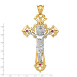 Italian Gold XL Two-Tone Ornate Crucifix with Ruby CZ Accents