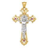 Italian Gold XL Two-Tone Ornate Crucifix with Ruby CZ Accents