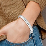8mm Half Round Highly Polished Bangle Bracelet in 14K White or Yellow Gold