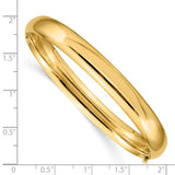 8mm Half Round Highly Polished Bangle Bracelet in 14K White or Yellow Gold