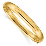 8mm Half Round Highly Polished Bangle Bracelet in 14K White or Yellow Gold