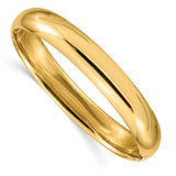 10mm Half Round Highly Polished Hinged Bangle Bracelet 7/16" in 14K White or Yellow Gold