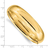 15mm Half Round Highly Polished Bangle Bracelet 9/16" in 14K Yellow Gold