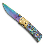 Luxury Pocket Knife Damascus Steel with Abalone Shell Inlay 6" Folding Knife KN3386