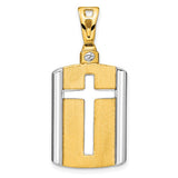Two-Tone Dog Tag Cross Pendant in 14K Yellow Gold