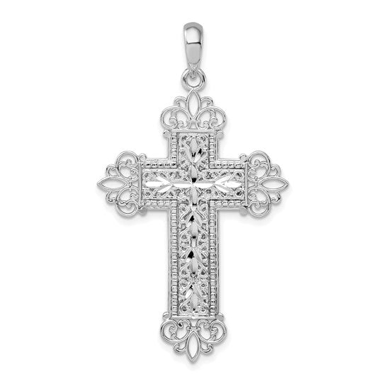 De-Ani Filigree Fleur de Lis Cross Pendant in Sterling Silver