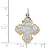 Gothic Four-Way Cross Necklace in Sterling Silver with 24K Yellow Gold Plated Edge