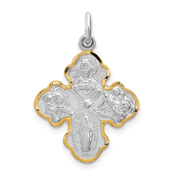 Gothic Four-Way Cross Two-Tone Sterling Silver and 24K Yellow Gold