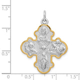 Gothic Four-Way Cross Necklace in Sterling Silver with 24K Yellow Gold Plated Edge