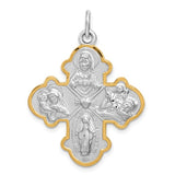 Gothic Four-Way Cross Necklace in Sterling Silver with 24K Yellow Gold Plated Edge