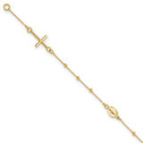Sideways Cross 16" Rosary Necklace in 14K Yellow Gold