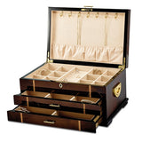 Jewelry Chest "Meghan" Lacquered Rustic Burl Wood with Walnut Inlay - Roxx Fine Jewelry
