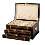 Jewelry Chest "Meghan" Lacquered Rustic Burl Wood with Walnut Inlay - Roxx Fine Jewelry