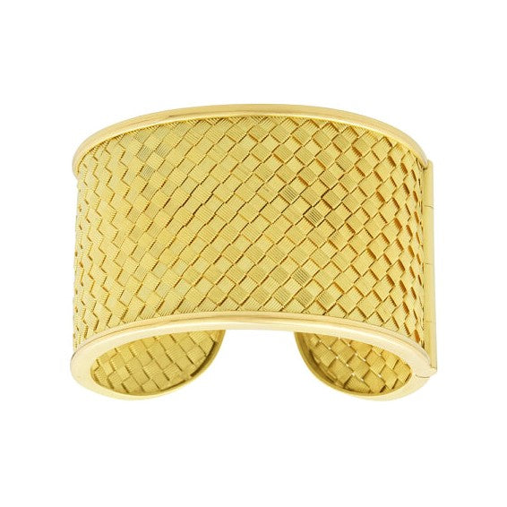 Basket Weave Cuff Bracelet in 18K Yellow Gold from Italy