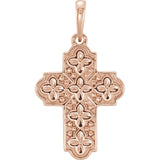 Ornate Floral Inspired Cross Pendant in 14K Rose, White or Yellow Gold - Roxx Fine Jewelry
