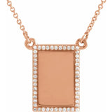 Engravable Petite Rectangle Diamond Necklace .125 Ct in 14K Gold