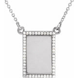 Engravable Petite Rectangle Diamond Necklace .125 Ct in 14K Gold