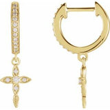 Vintage Inspired Cross Diamond Necklace and Earrings in 14K Yellow Gold