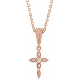 Vintage Inspired Cross Diamond Necklace and Earrings in 14K Yellow Gold