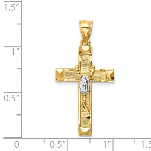 Our Lady of Guadalupe Cross Pendant in Two-Tone 14K Gold 2 Sizes