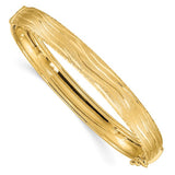 Textured Wave Pattern Hinged Bangle in 14K Yellow Gold