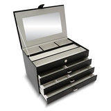 "Corey" Black Leather Jewelry Chest Quilted Top 3 Drawer