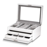 "Aria" White Wood Contemporary Jewelry Chest with Lacquered Finish