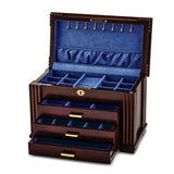 Jewelry Chest "Fallon" Rich Rosewood Burl Wood with Gold Tone Hardware