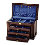Jewelry Chest "Fallon" Rich Rosewood Burl Wood with Gold Tone Hardware