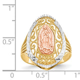 Our Lady of Guadalupe Ornate Filigree Ring in 14K Tri Color Gold