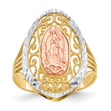 Our Lady of Guadalupe Ornate Filigree Ring in 14K Tri Color Gold