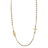 Leslie's Sideways Cross Rosary 18" Necklace in Tri Color 14K Gold