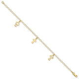 Three Cross Dangle Bracelet in 14K Yellow Gold