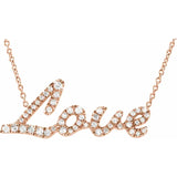 Love Cursive Diamond Necklace in 14K Rose or White Gold
