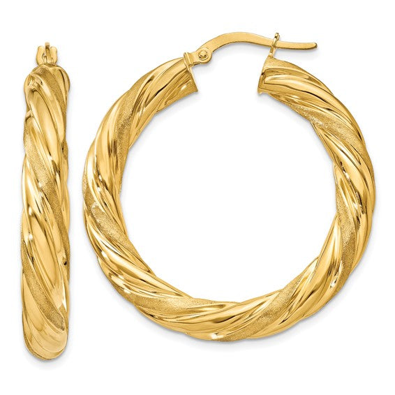 35mm Round Twisted Hoop Earrings in 14K Yellow Gold