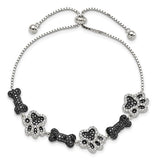 Black & White CZ Paw Print and Dog Bone Necklace and Bracelet