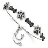 Black & White CZ Paw Print and Dog Bone Necklace and Bracelet