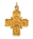 Four Way Cross Pendant 30 x 29mm Satin Finish Polished Edge in 14K Yellow Gold - Roxx Fine Jewelry