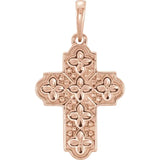 Floral - Inspired Ornate Cross Pendant in 14K Gold or Platinum