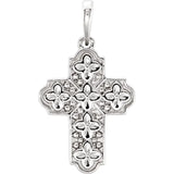 Floral - Inspired Ornate Cross Pendant in 14K Gold or Platinum
