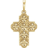 Floral - Inspired Ornate Cross Pendant in 14K Gold or Platinum