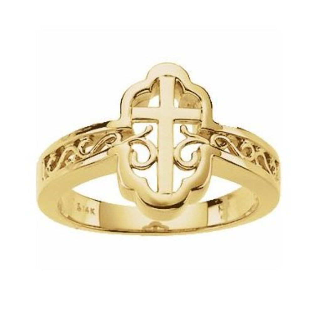 Ornate Cross Ring for Ladies in White or Yellow Gold Roxx Fine