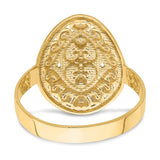 Etruscan Inspired Oval Filigree Shield and Heart Ring in 14K Gold