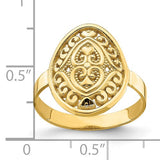 Etruscan Inspired Oval Filigree Shield and Heart Ring in 14K Gold