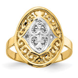 Etruscan Inspired Oval Filigree Shield and Heart Ring in 14K Gold